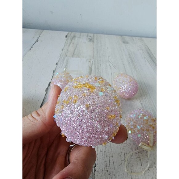 Pier 1? Pink glitter egg Easter ornament gold sparkle beaded unique vintage Xmas - Picture 4 of 6